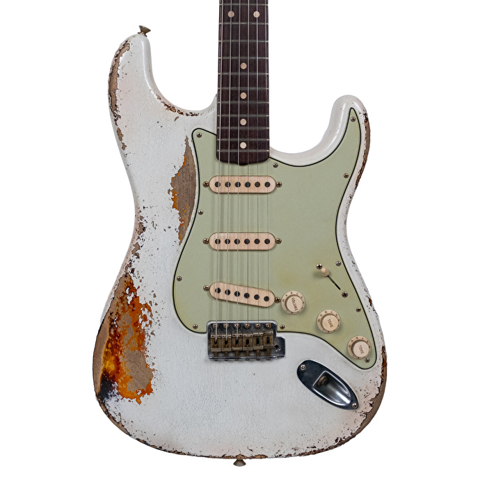 Fender Custom Shop Masterbuilt Andy Hicks 1961 Stratocaster Heavy Relic Olympic White Over 3 Ton Sunburst Elektro Gitar